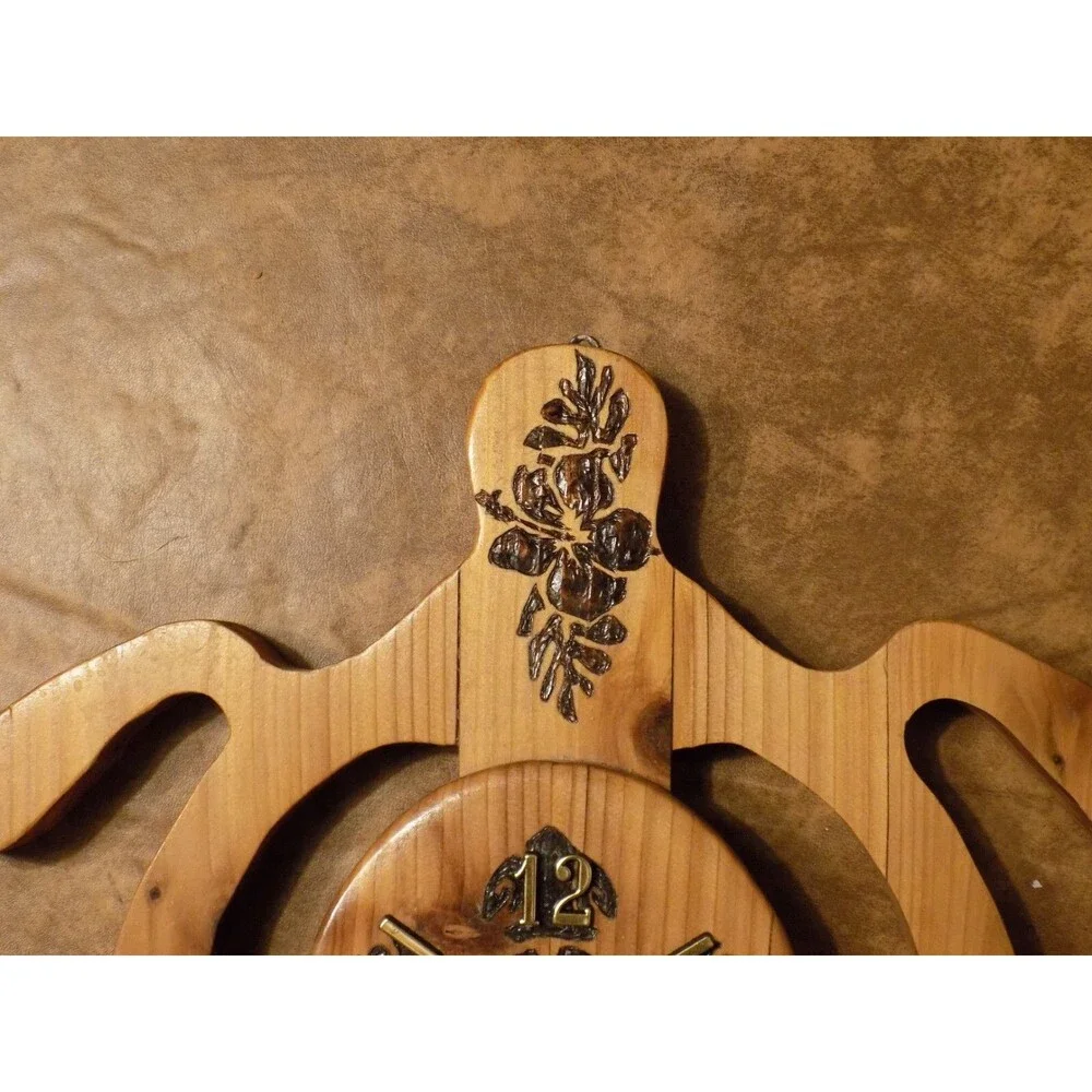Handmade Turtle Carved Wooden Wall Clock Decor